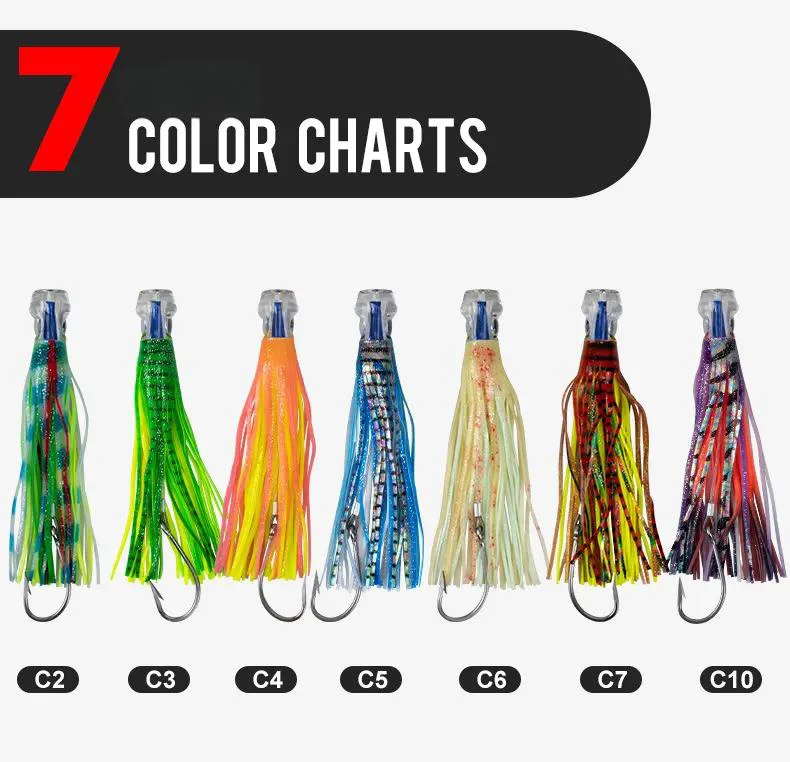  7 color options for the lure, showcasing all available color combinations.